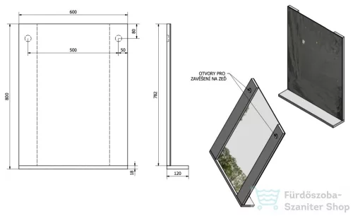 AQUALINE BETA tükör polccal, 60x80x12cm, fehér (57397)