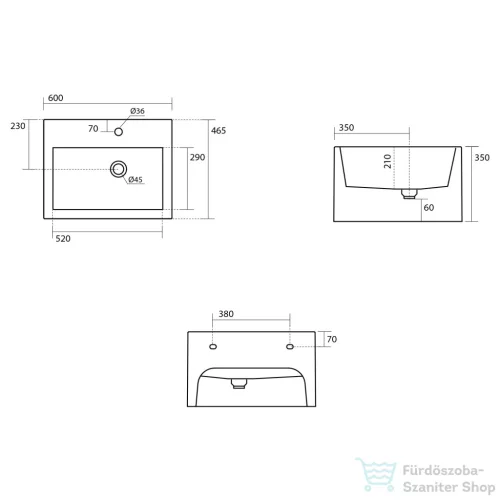 SAPHO KERASAN KANAAL kerámiamosdó, 60x46,5cm, fehér (574001)
