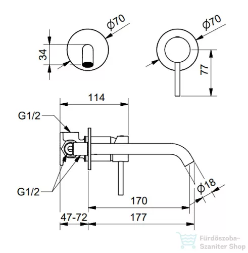 Bugnatese Kline falsík alatti mosdócsaptelep 17 cm-es kifolyóval,belső egységgel,click-clack leeresztővel,bronz 5745SCBR