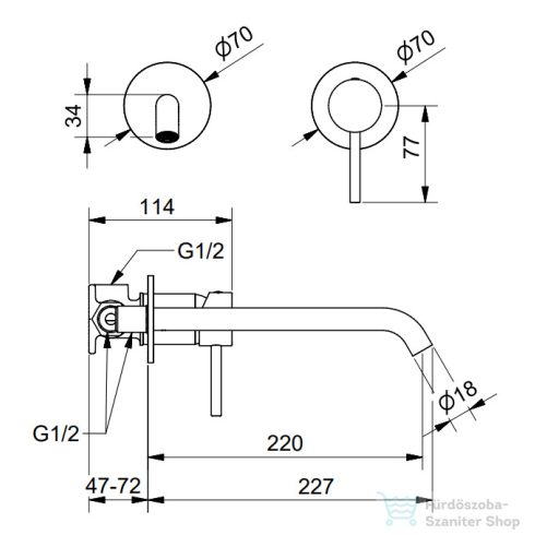 Bugnatese Kline falsík alatti mosdócsaptelep 22 cm-es kifolyóval,belső egységgel,click-clack leeresztővel,króm 5746SCCR