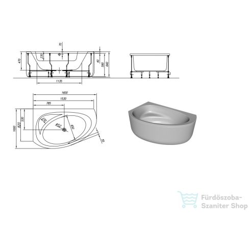Kolpa San Libretto 160x100 beépíthető asszimetrikus sarokkád, jobbos 574740