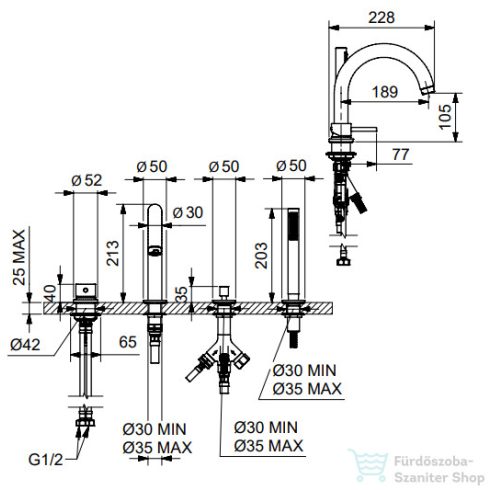 Bugnatese Kline 4 üléses kádtöltő csaptelep zuhanyszettel,króm 5755CR