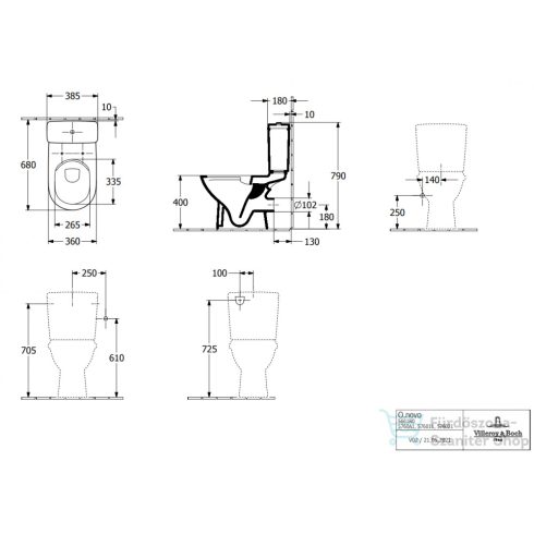 Villeroy & Boch O.Novo öblítőtartály monoblokk wc-hez 5760 G1 01 ( 5760G101 )