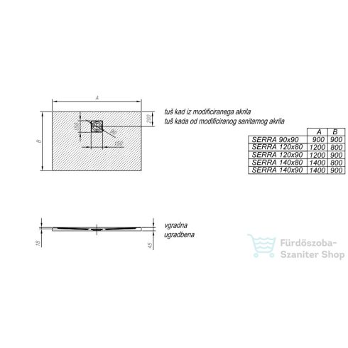 Kolpa San Serra 120x80 zuhanytálca "graphite" színben 576390