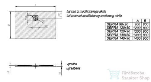 Kolpa San SERRA 90x90 cm-es, modifikált akril zuhanytálca, szifon nélkül, antracit 576420