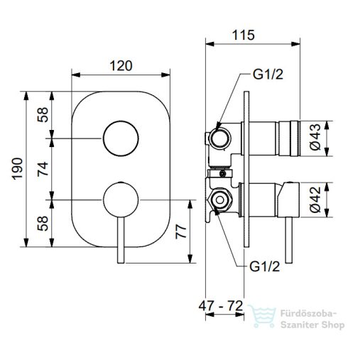 Bugnatese Kline falsík alatti kád /zuhany csaptelep belső egységgel,szálcsiszolt arany 5792OS