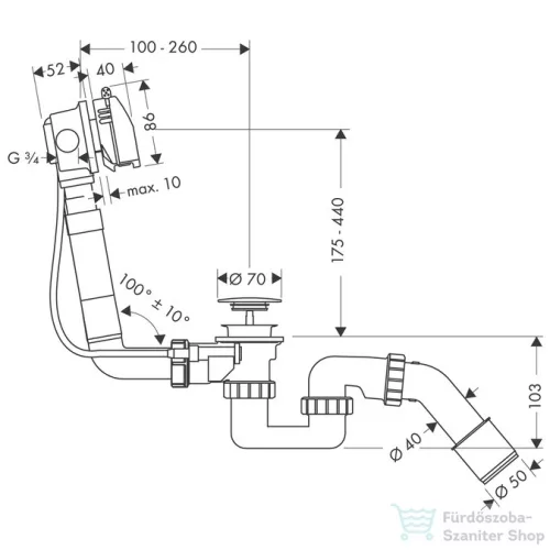 Hansgrohe Exafill kádtöltő le- és túlfolyó-garnitúrával, komplett szett DN20, króm 58123000