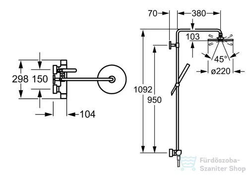 Hansa Hansatempra Style termosztátos zuhanyrendszer 22 cm-es esőztetővel és zuhanyszettel,króm 58429103