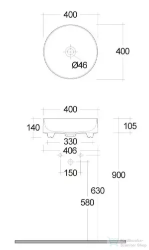 Kludi RESA R 40 cm-es pultra ültethető mosdó, csaplyuk és túlfolyó nélkül, matt világosszürke 58CW10O2