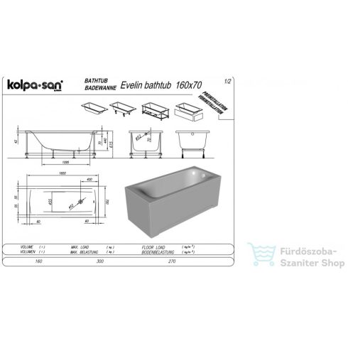 Kolpa San Evelin 160x70 beépíthető fürdőkád  593350