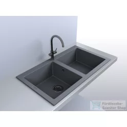   Lunart Charlotte 87x50 cm-es öntött gránit mosogató medence szifon nélkül,Szürke 5999123000446
