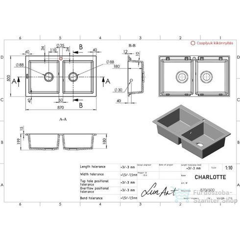 Lunart Charlotte 87x50 cm-es öntött gránit mosogató medence szifon nélkül,Sand 5999123000453