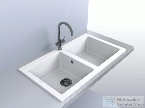 Lunart Charlotte 87x50 cm-es öntött gránit mosogató medence szifon nélkül,Pearl white 5999123000460