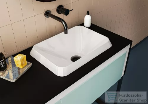 Lunart Aaron 44x31 cm-es beépíthető öntöttmárvány mosdó csaplyuk és túlfolyó nélkül,matt fehér 5999123000484