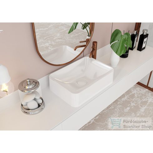 Lunart Horatio 50x35 cm-es pultra ültethető öntöttmárvány mosdó csaplyuk és túlfolyó nélkül,matt fehér 5999123001986
