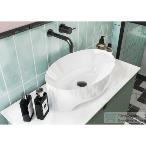 Lunart Yvonne 50x32 cm-es pultra ültethető öntöttmárvány mosdó csaplyuk és túlfolyó nélkül,fényes fehér 5999123002556