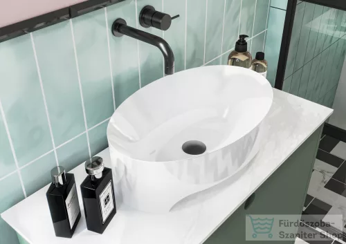 Lunart Yvonne 50x32 cm-es pultra ültethető öntöttmárvány mosdó csaplyuk és túlfolyó nélkül,fényes fehér 5999123002556