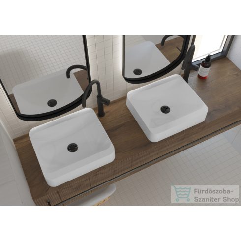 Lunart Evelyn 44,5x39,5 cm-es pultra ültethető öntöttmárvány mosdó csaplyuk és túlfolyó nélkül,fényes fehér 5999123003218