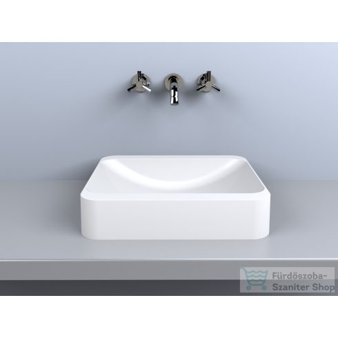Lunart Evelyn 44,5x39,5 cm-es pultra ültethető öntöttmárvány mosdó csaplyuk és túlfolyó nélkül,fényes fehér 5999123003218