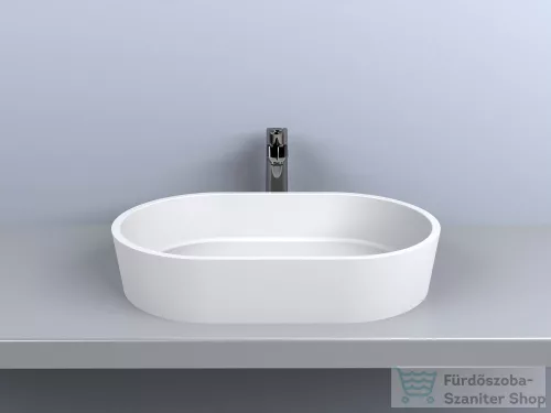 Lunart Jagger 55x35,1 cm-es pultra ültethető öntöttmárvány mosdó csaplyuk és túlfolyó nélkül,fényes fehér 5999123005359