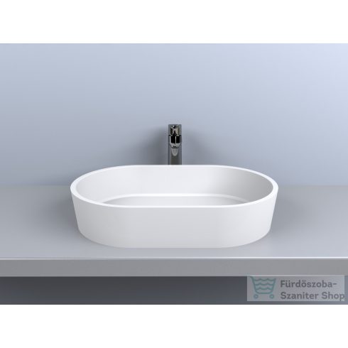 Lunart Jagger 55x35,1 cm-es pultra ültethető öntöttmárvány mosdó csaplyuk és túlfolyó nélkül,matt fehér 5999123005366