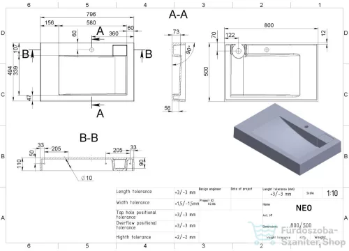 Lunart Neo 80x50 cm-es öntöttmárvány mosdó,matt fehér 5999123005502