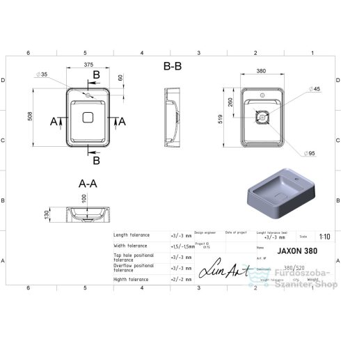 Lunart Jaxon 380 51,9x38 cm-es pultra ültethető öntöttmárvány mosdó túlfolyó nélkül,fényes fehér 5999123006073