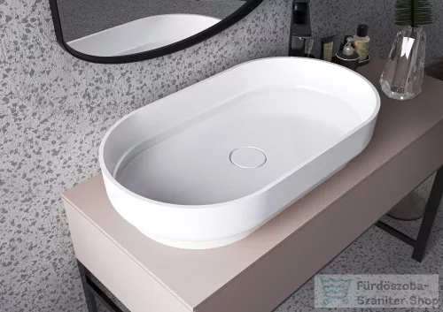 Lunart Scarlett 750 75x42 cm-es pultra ültethető öntöttmárvány mosdó csaplyuk és túlfolyó nélkül,fényes fehér 5999123006394