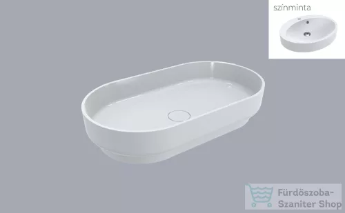 Lunart Scarlett 750 75x42 cm-es pultra ültethető öntöttmárvány mosdó csaplyuk és túlfolyó nélkül,matt fehér 5999123006400