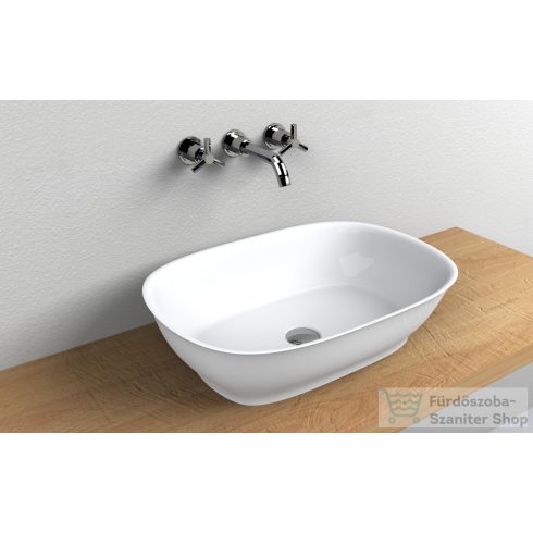 Lunart Liza 60x41,3 cm-es pultra ültethető öntöttmárvány mosdó csaplyuk és túlfolyó nélkül,fényes fehér 5999123006912