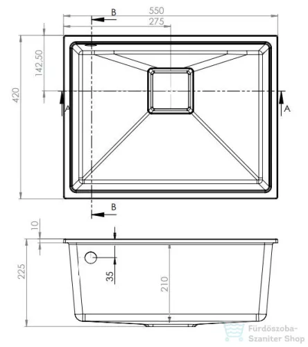 Lunart Soma 55x42 cm-es öntött gránit mosogató medence szifon nélkül,Fehér 5999123007629