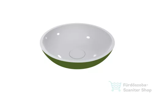 Lunart Milan 49,7 cm-es pultra ültethető öntöttmárvány mosdó csaplyuk és túlfolyó nélkül,fényes RAL 6005 Moss green/fehér 5999123011268