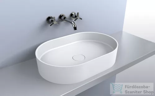 Lunart Connor 60x40 cm-es pultra ültethető öntöttmárvány mosdó csaplyuk és túlfolyó nélkül,fényes fehér 5999123011374