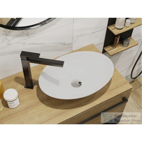 Lunart Alexa 50x35 cm-es pultra ültethető öntöttmárvány mosdó csaplyuk és túlfolyó nélkül,matt fehér 5999123011404