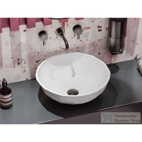 Lunart Sophie 42,5 cm-es pultra ültethető öntöttmárvány mosdó csaplyuk és túlfolyó nélkül,fényes fehér 5999123014207