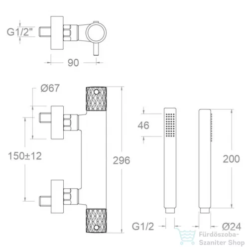 RamonSoler ODISEA JOYA fali termosztátos zuhany csaptelep zuhanyszettel, szálcsiszolt grafit 59D310465
