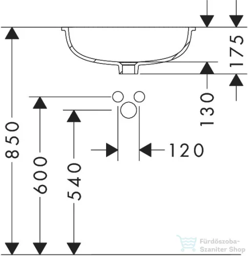 Hansgrohe XUNIVA D 50x40 cm-es alulról beépíthető mosdó csaplyuk nélkül,fehér 60152450