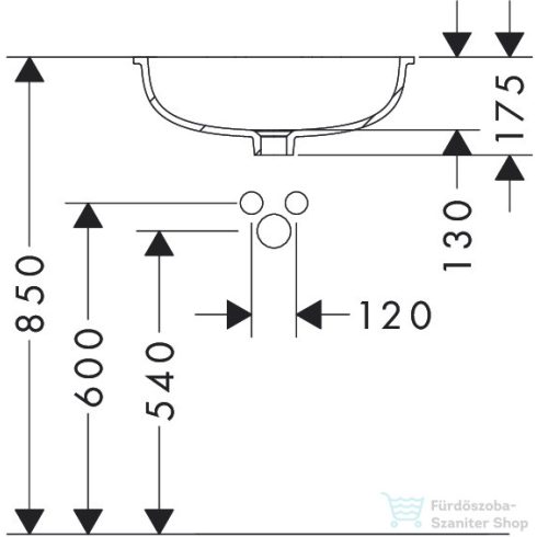 Hansgrohe XUNIVA U 50x40 cm-es alulról beépíthető mosdó csaplyuk nélkül,fehér 60153450