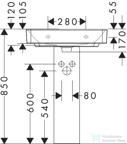 Hansgrohe XANUIA Q 60x48 cm-es pultra ültethető, csiszolt aljú mosdó csaplyuk nélkül, fehér 60244450