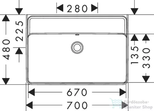 Hansgrohe XANUIA Q 70x48 cm-es pultra ültethető, csiszolt aljú mosdó csaplyuk nélkül, fehér 60249450