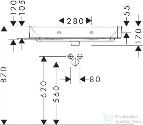 Hansgrohe XANUIA Q 80x48 cm-es pultra ültethető, csiszolt aljú mosdó csaplyuk nélkül, fehér 60251450