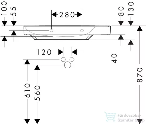 Hansgrohe XELU Q 80x48 cm-es csiszolt aljú, beépíthető mosdó jobbos pulttal, Smartclean bevonattal, fehér 61027450