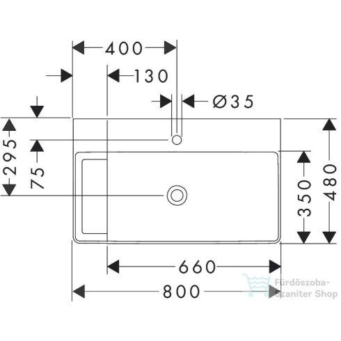 Hansgrohe XELU Q 80x48 cm-es csiszolt aljú, beépíthető mosdó balos pulttal, Smartclean bevonattal, fehér 61033450