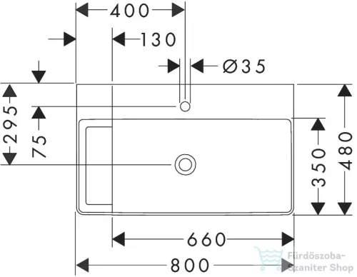 Hansgrohe XELU Q 80x48 cm-es csiszolt aljú, beépíthető mosdó balos pulttal, Smartclean bevonattal, fehér 61033450