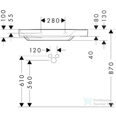 Hansgrohe XELU Q 80x48 cm-es csiszolt aljú, beépíthető mosdó balos pulttal, Smartclean bevonattal, fehér 61033450