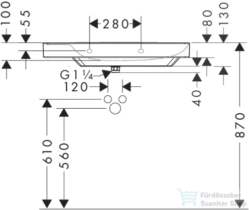 Hansgrohe XELU Q 80x48 cm-es pultra ültethető mosdó 2 furattal, bal oldali pulttal, Smartclean bevonattal, fehér 61034450