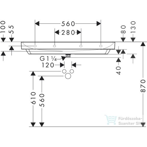 Hansgrohe XELU Q 100x48 cm-es pultra ültethető mosdó Smartclean bevonattal, fehér 61039450