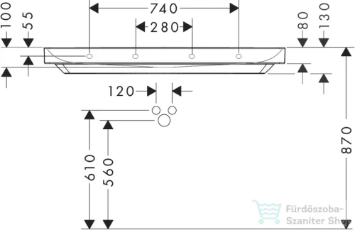 Hansgrohe XELU Q 120x48 cm-es pultra ültethető, 2 csaplyukas mosdó Smartclean bevonattal, fehér 61044450
