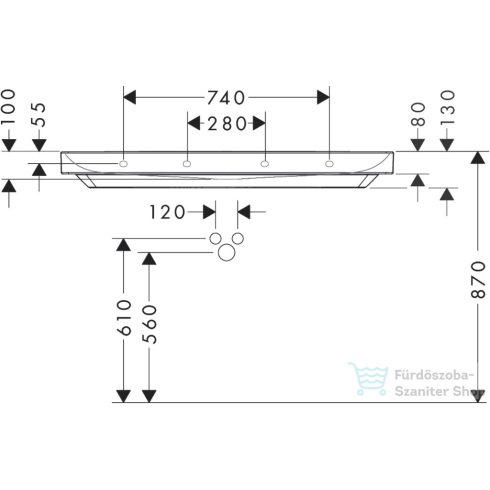 Hansgrohe XELU Q 120x48 cm-es pultra ültethető, csaplyuk nélküli mosdó Smartclean bevonattal, fehér 61045450