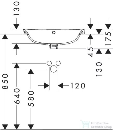 Hansrohe XUNIVA D 55x45 cm-es beépíthető mosdó Smartclean mázzal,fehér 61060450